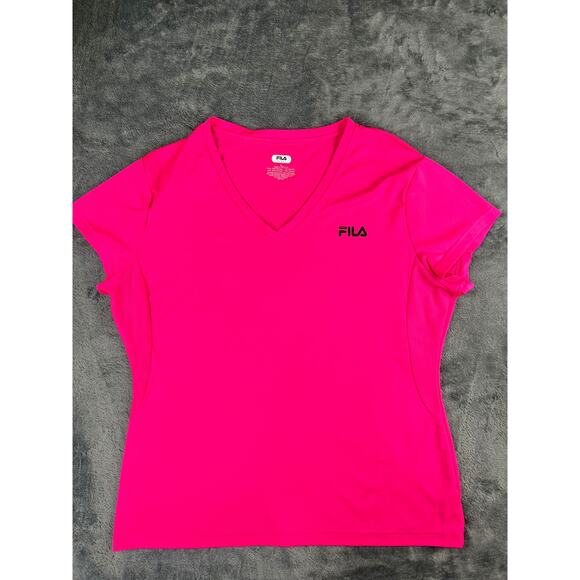 FILA Women’s XL Bright Pink V-Neck Performance Tee Excellent - Picture 1 of 10